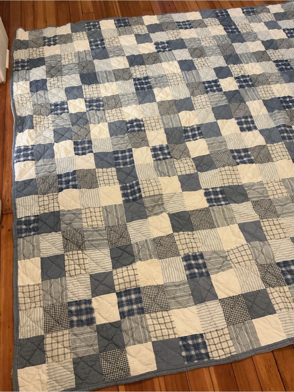 Vintage LLbean Blue Plaid Patchwork Bedspread - Picture 6 of 16